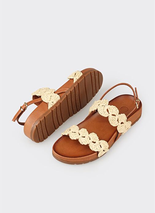 Bej Kadın Düz Sandalet - Görsel 7