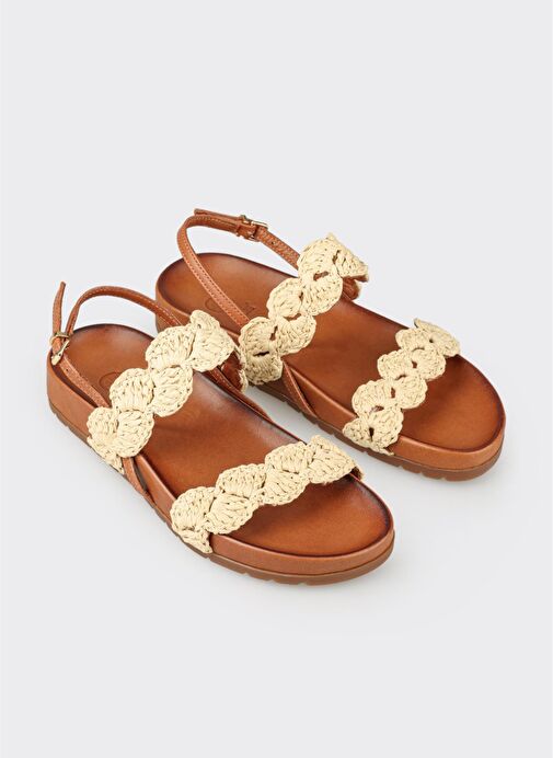 Bej Kadın Düz Sandalet - Görsel 4