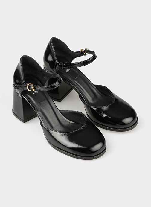 Siyah Deri Kadın Topuklu Ayakkabı - Görsel 3