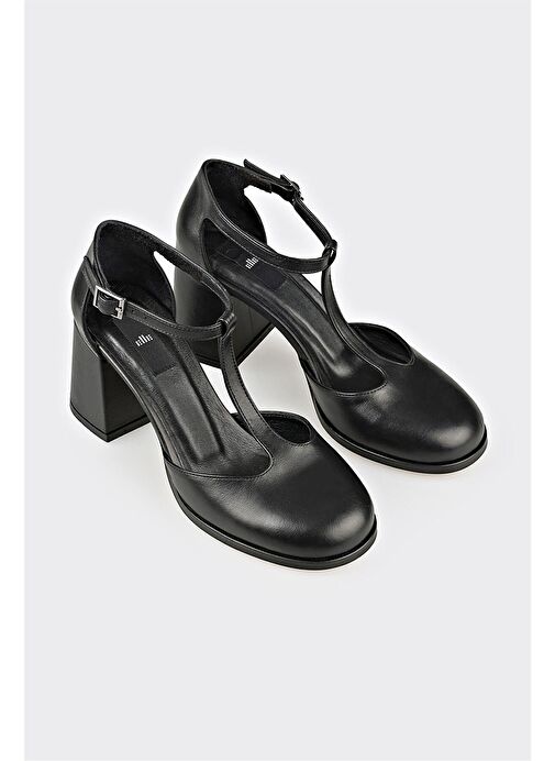 Siyah Deri Kadın Topuklu Ayakkabı - Görsel 3