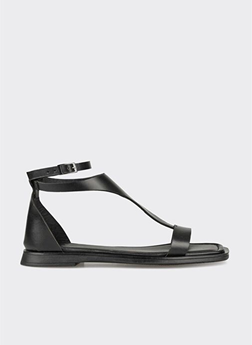 Siyah Deri Kadın Düz Sandalet - Görsel 2
