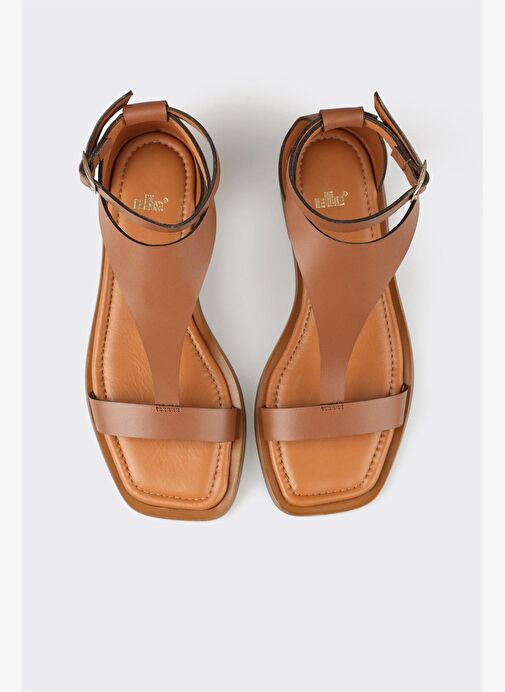 Taba Deri Kadın Düz Sandalet - Görsel 9