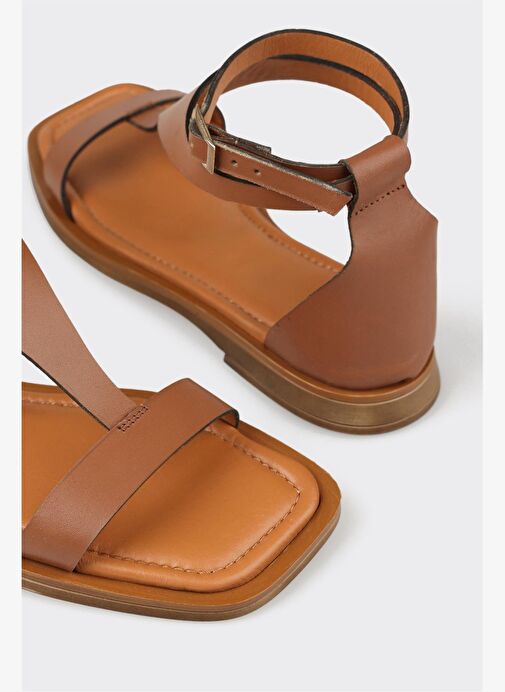 Taba Deri Kadın Düz Sandalet - Görsel 10