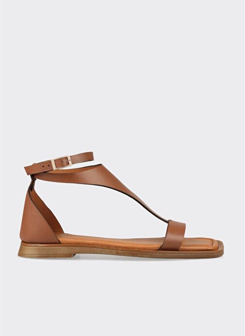 Taba Deri Kadın Düz Sandalet - Görsel 3