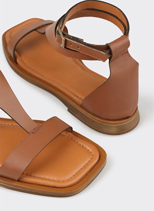 Taba Deri Kadın Düz Sandalet - Görsel 11