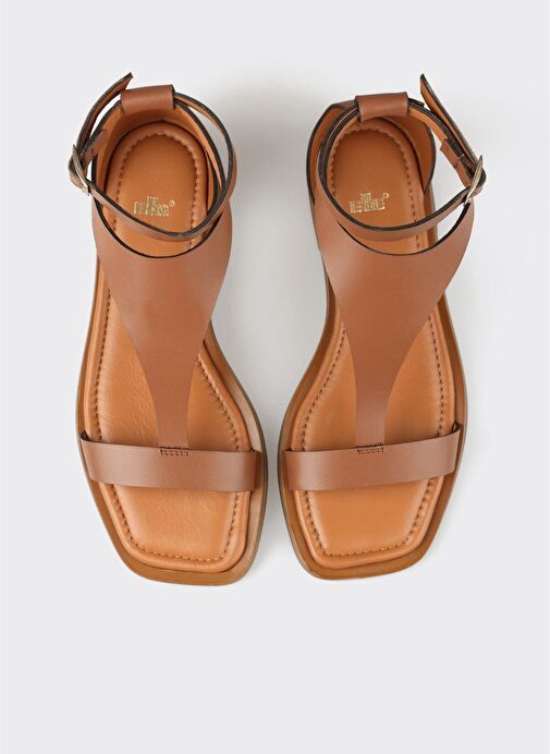 Taba Deri Kadın Düz Sandalet - Görsel 8