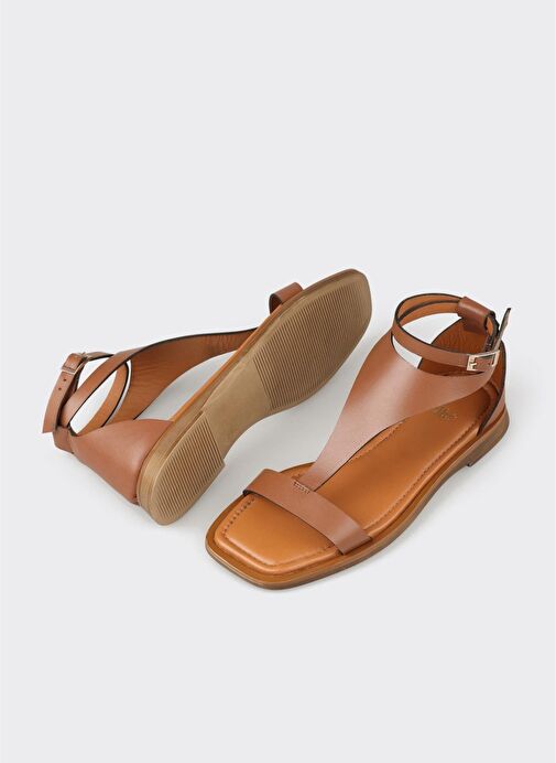 Taba Deri Kadın Düz Sandalet - Görsel 6
