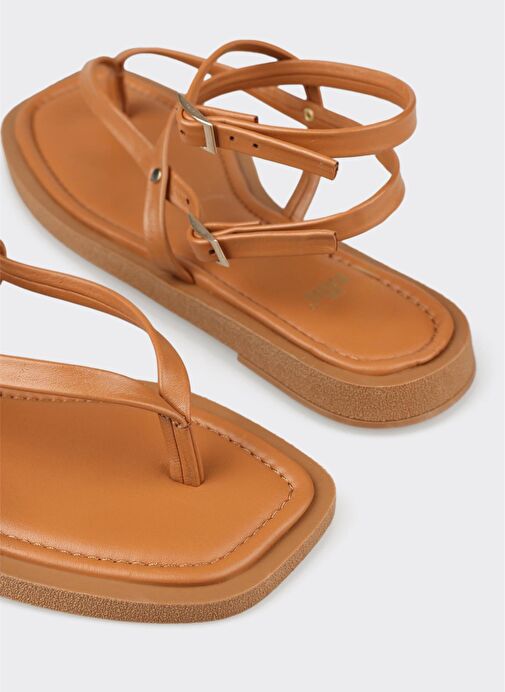 Taba Deri Kadın Parmak Arası Sandalet - Görsel 6