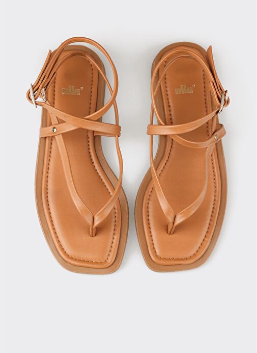 Taba Deri Kadın Parmak Arası Sandalet - Görsel 4