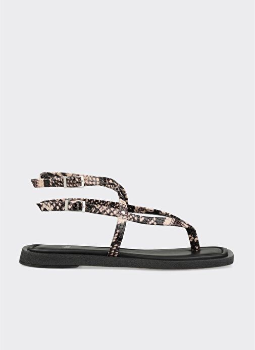 Siyah Deri Kadın Parmak Arası Sandalet - Görsel 2