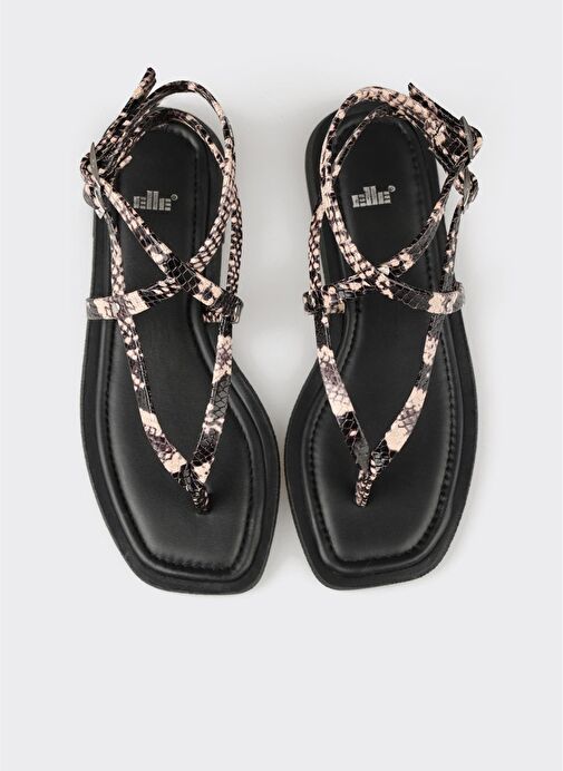 Siyah Deri Kadın Parmak Arası Sandalet - Görsel 5