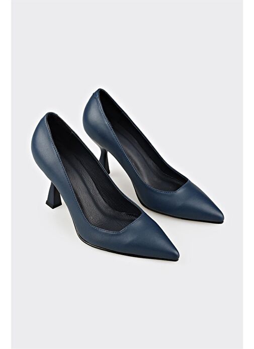 Lacivert Deri Kadın Stiletto - Görsel 3