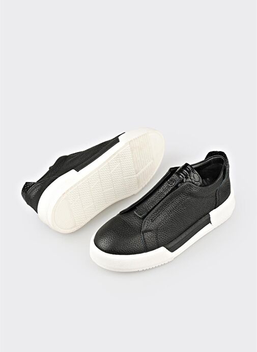 Siyah Deri Kadın Spor Ayakkabı - Görsel 4