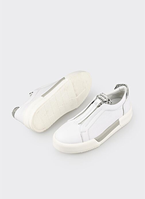 Beyaz Deri Kadın Spor Ayakkabı - Görsel 4