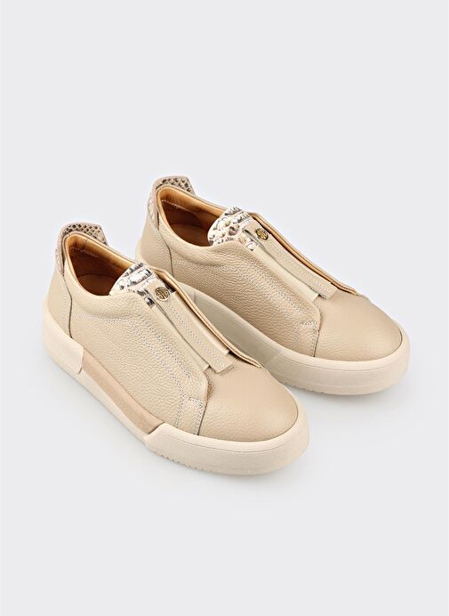 Bej Deri Kadın Spor Ayakkabı - Görsel 3