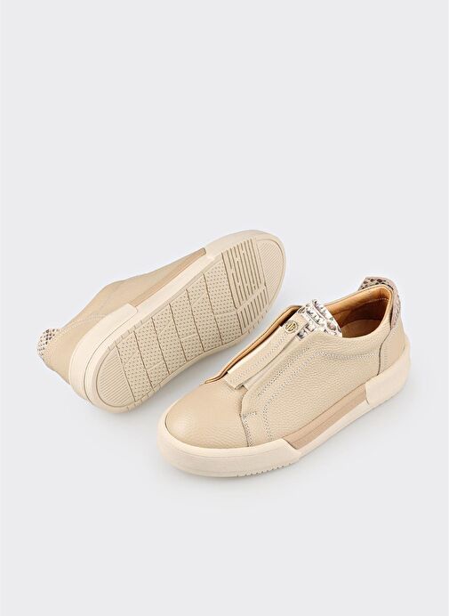 Bej Deri Kadın Spor Ayakkabı - Görsel 4