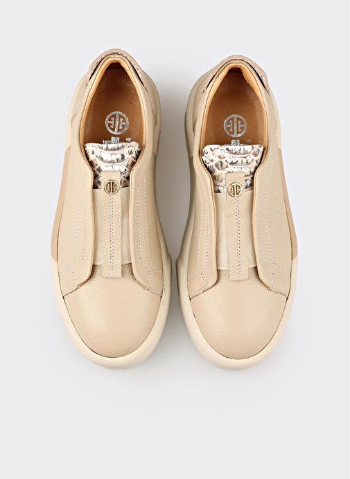 Bej Deri Kadın Spor Ayakkabı - Görsel 5