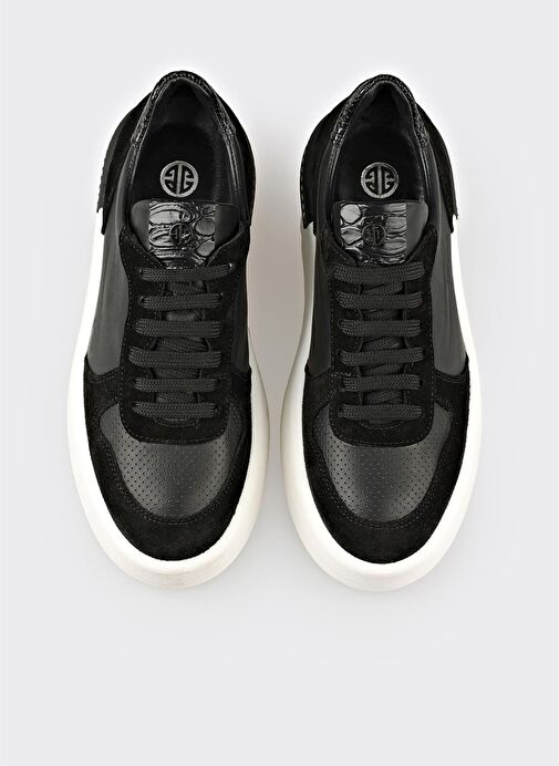 Siyah Deri Kadın Spor Ayakkabı - Görsel 5