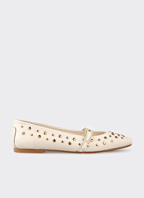 Ekru Deri Kadın Günlük Ayakkabı - Görsel 2