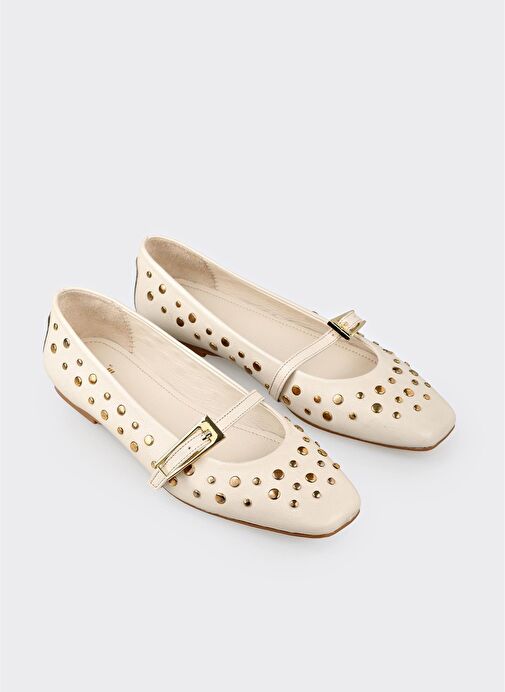Ekru Deri Kadın Günlük Ayakkabı - Görsel 3