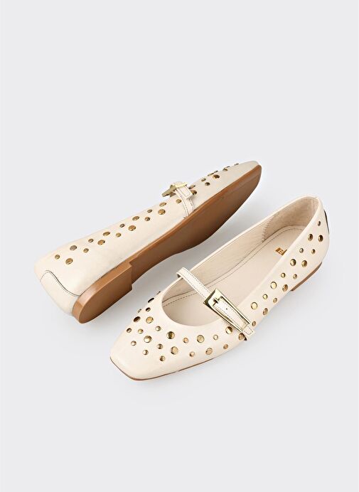 Ekru Deri Kadın Günlük Ayakkabı - Görsel 4