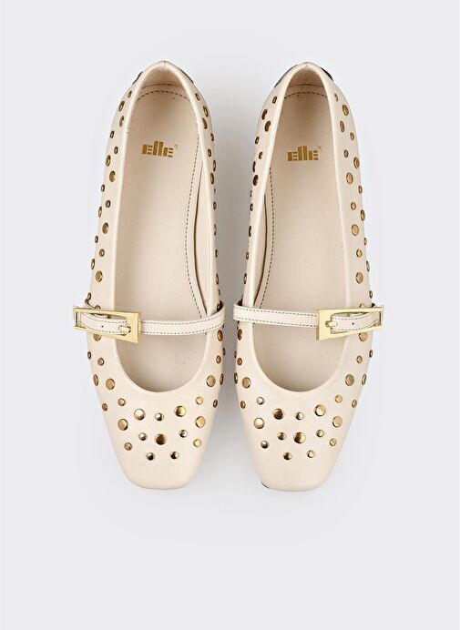 Ekru Deri Kadın Günlük Ayakkabı - Görsel 5