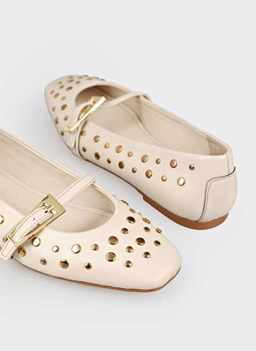 Ekru Deri Kadın Günlük Ayakkabı - Görsel 6