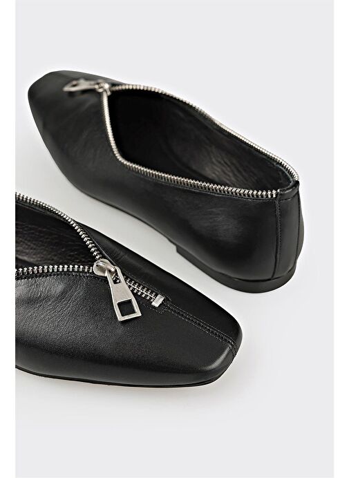 Siyah Deri Kadın Günlük Ayakkabı - Görsel 6