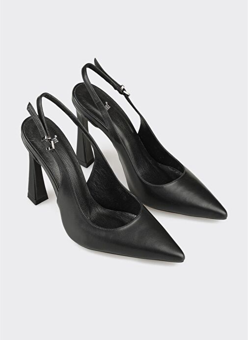 Siyah Deri Kadın Topuklu Ayakkabı - Görsel 3