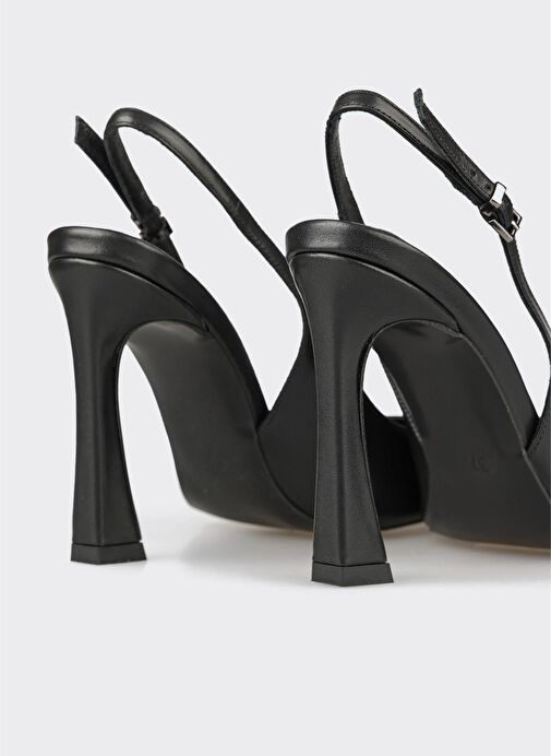 Siyah Deri Kadın Topuklu Ayakkabı - Görsel 5