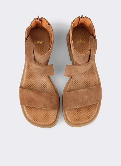 Taba Deri Kadın Düz Sandalet - Görsel 5