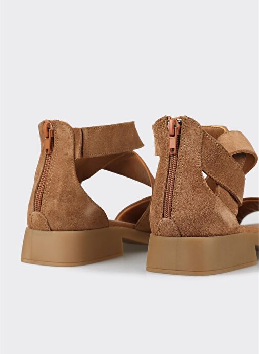 Taba Deri Kadın Düz Sandalet - Görsel 6