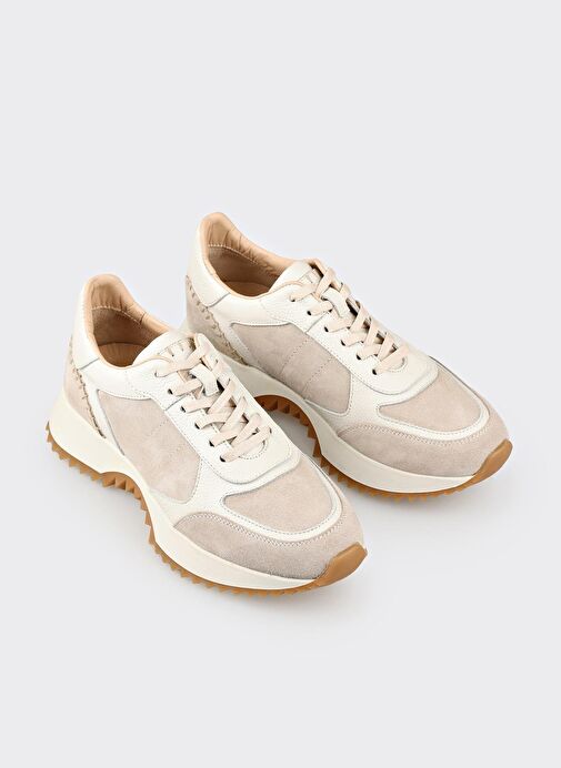 Bej Deri Kadın Spor Ayakkabı - Görsel 3