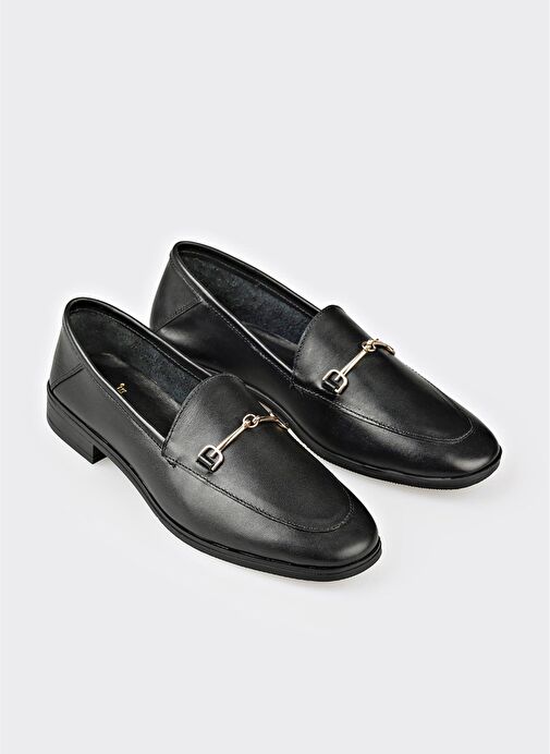 Siyah Deri Kadın Günlük Ayakkabı - Görsel 3