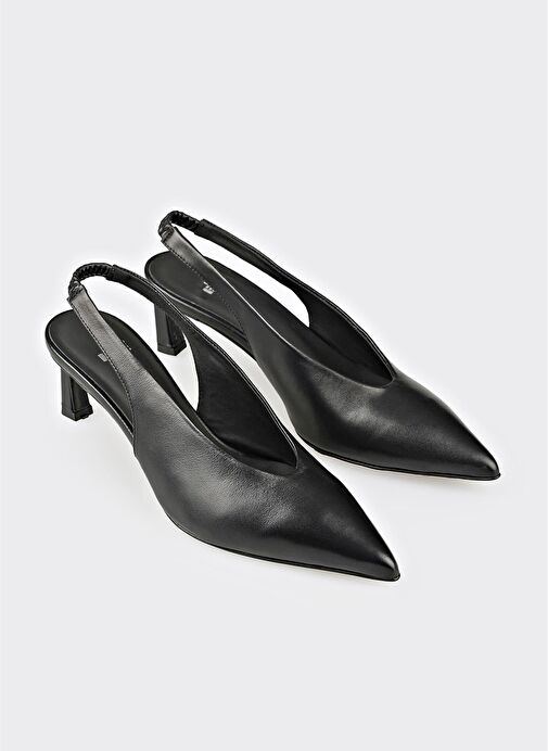 Siyah Deri Kadın Topuklu Ayakkabı - Görsel 3