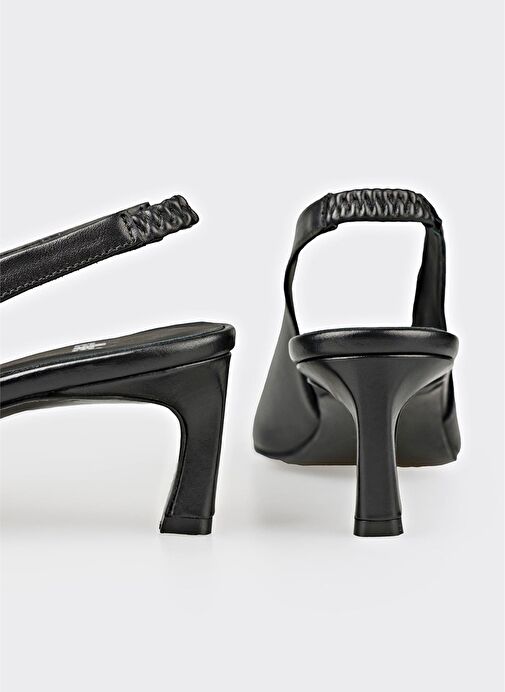 Siyah Deri Kadın Topuklu Ayakkabı - Görsel 5