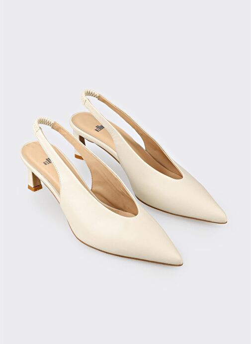 Bej Deri Kadın Topuklu Ayakkabı - Görsel 3