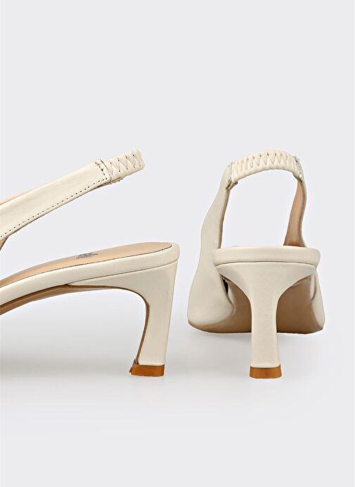 Bej Deri Kadın Topuklu Ayakkabı - Görsel 5