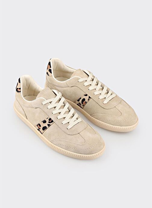 Bej Deri Kadın Spor Ayakkabı - Görsel 5