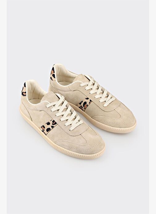 Bej Deri Kadın Spor Ayakkabı - Görsel 4