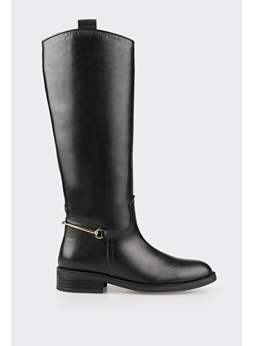 Siyah Deri Kadın Düz Çizme - Görsel 2