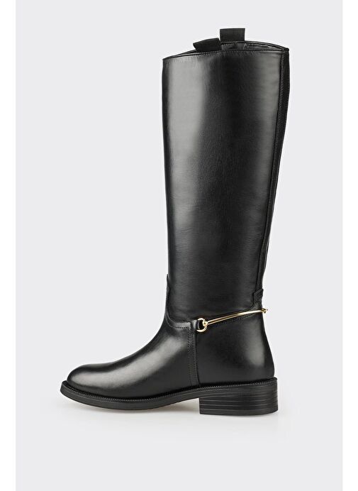 Siyah Deri Kadın Düz Çizme - Görsel 4