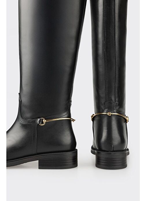 Siyah Deri Kadın Düz Çizme - Görsel 5