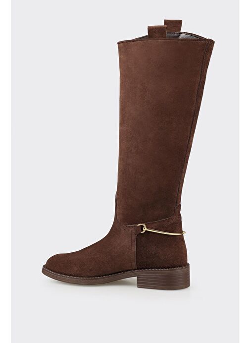 Kahve Deri Kadın Düz Çizme - Görsel 4