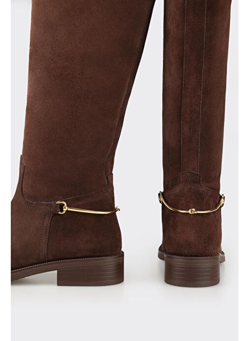 Kahve Deri Kadın Düz Çizme - Görsel 5