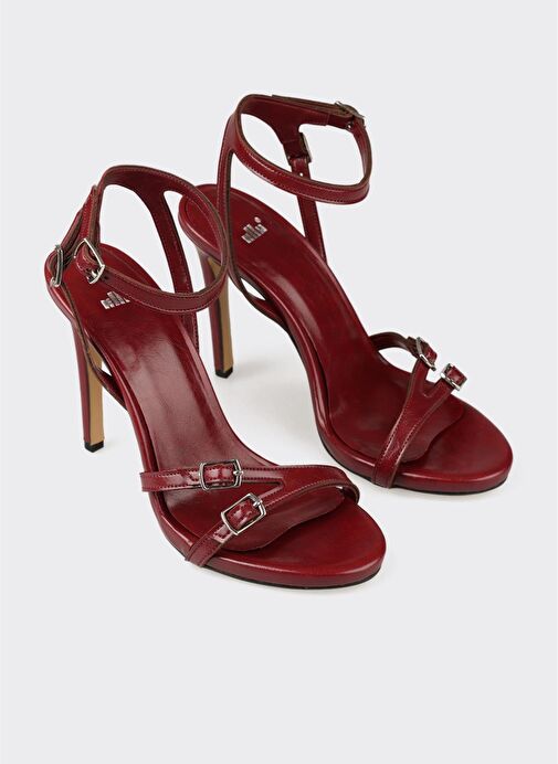 Bordo Kadın Topuklu Sandalet - Görsel 3