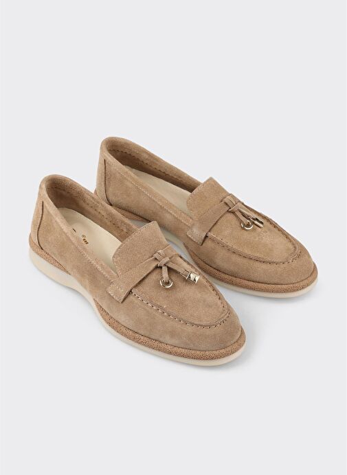 Bej Deri Kadın Günlük Ayakkabı - Görsel 3