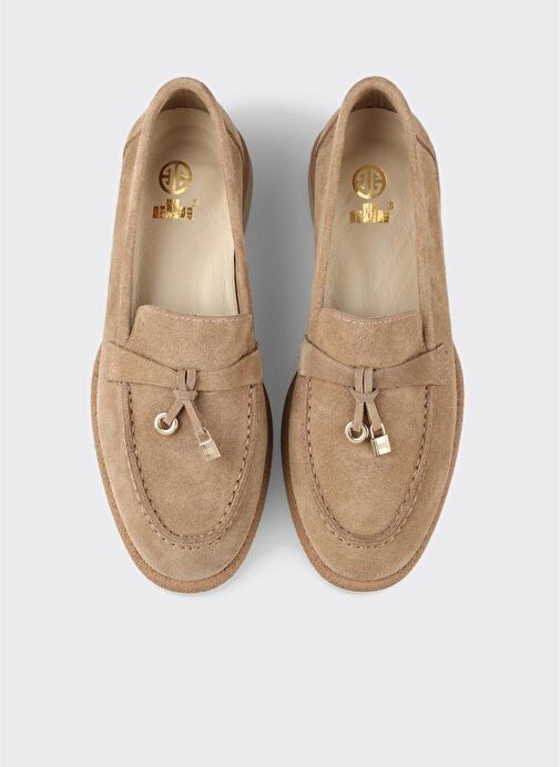 Bej Deri Kadın Günlük Ayakkabı - Görsel 5