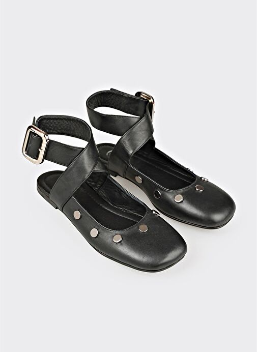 Siyah Deri Kadın Günlük Ayakkabı - Görsel 3