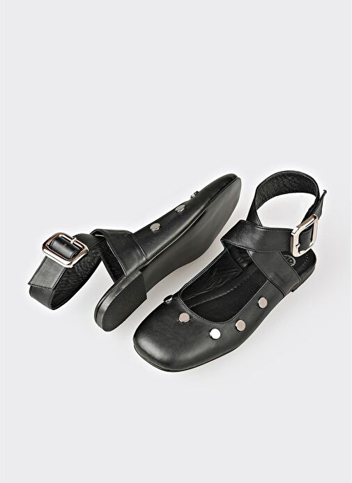 Siyah Deri Kadın Günlük Ayakkabı - Görsel 4